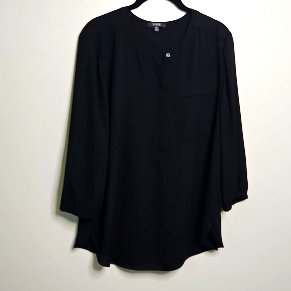 NYDJ Black Semi Sheer Blouse Plus Size Large Long Sleeve